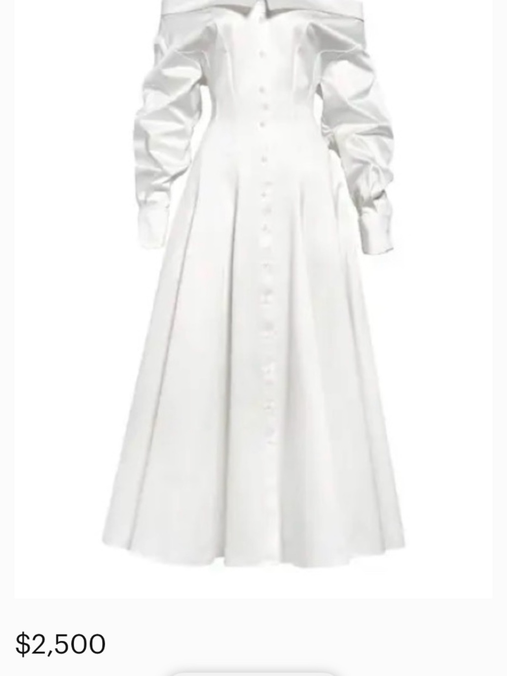 NWT Brandon Maxwell Off-Shoulder White Sz 6 Long Sleeve Cotton Midi Shirtdress - Picture 6 of 9
